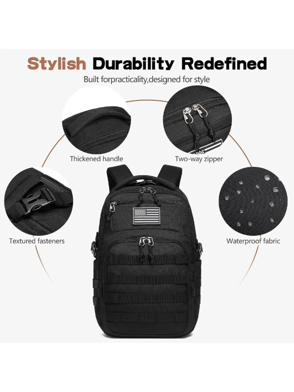Tactical Military Backpack for Men - Small Black Assault Bag, Outdoor Gear